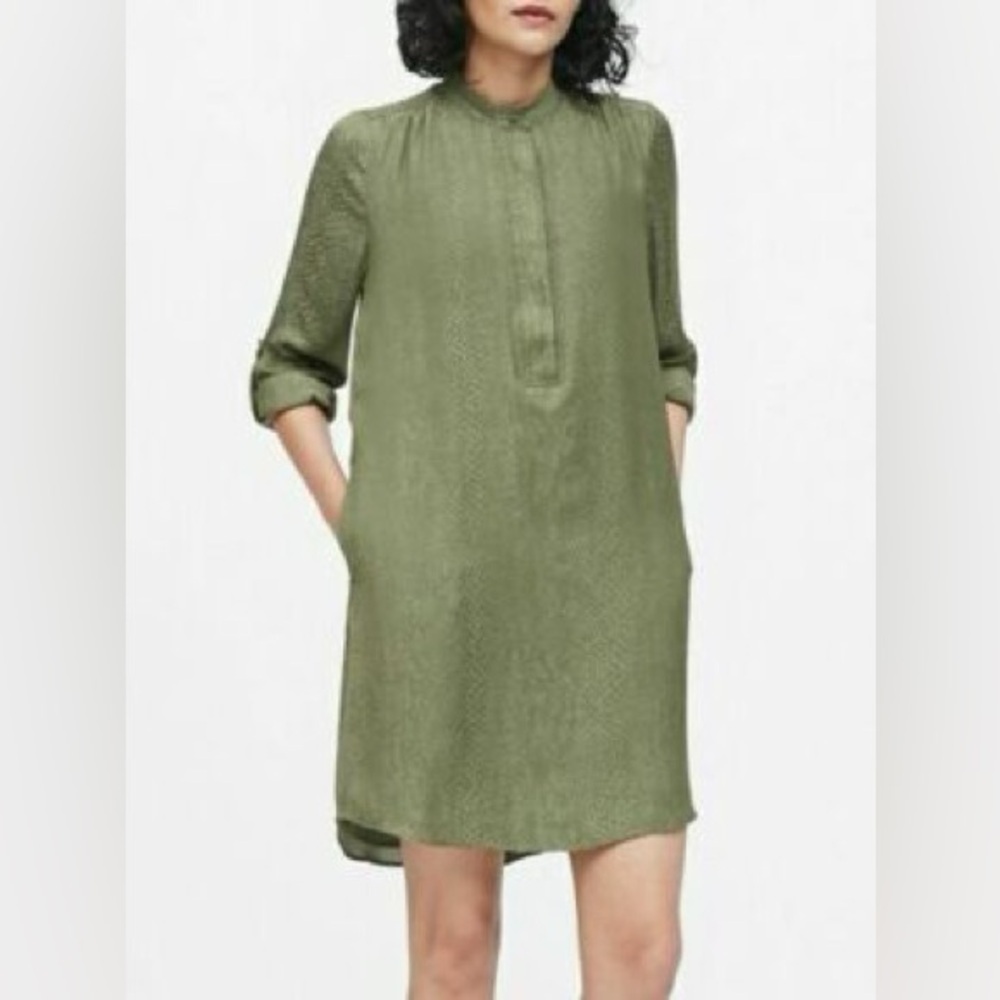NWOT Banana Republic Olive Green Snake Print Utility Popover Shirtdress Sz 12